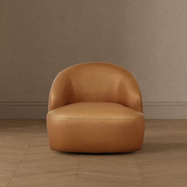 Lukas Upholstered Swivel Accent Chair in Camel