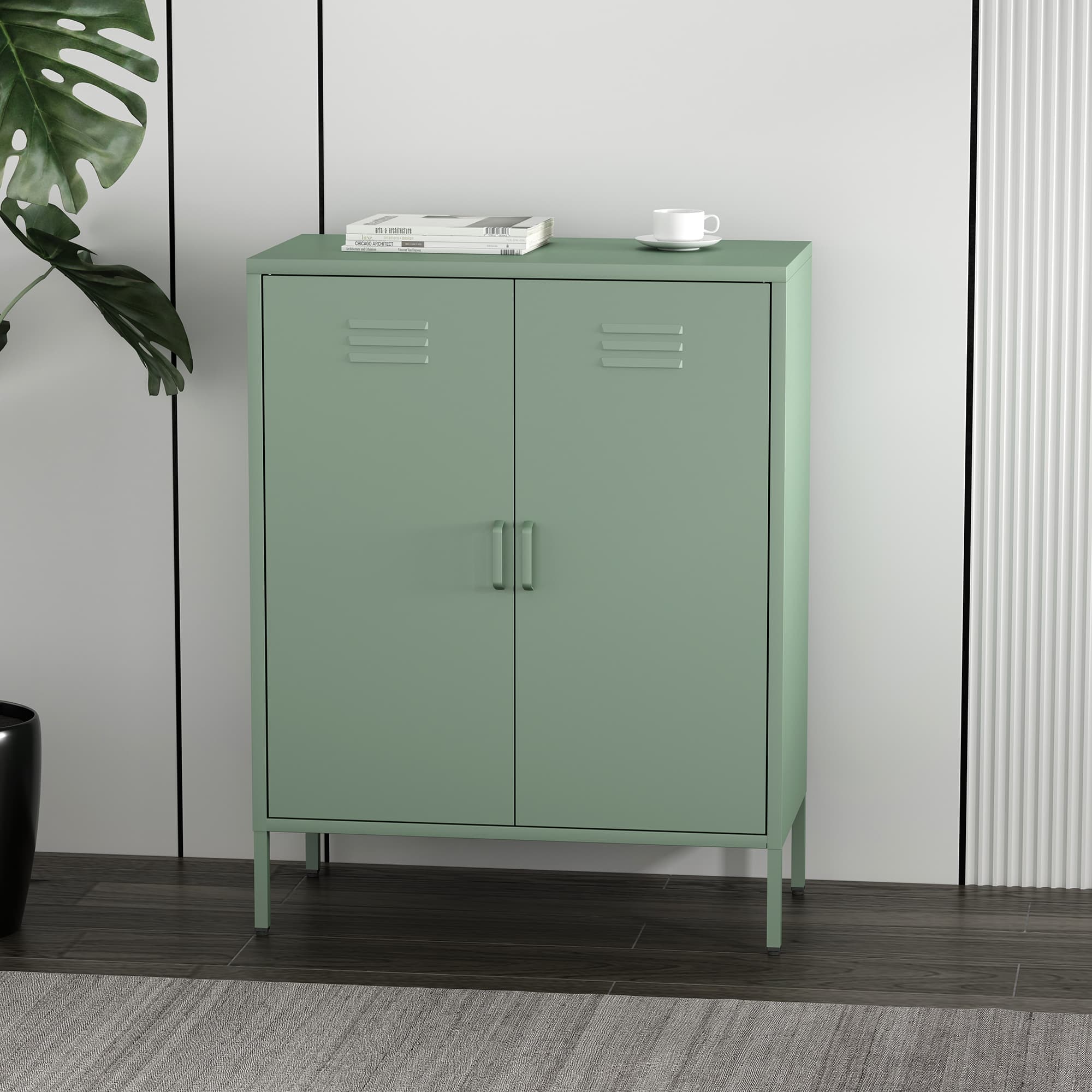 Naomi 32" Metal Accent Cabinet in Sage Green