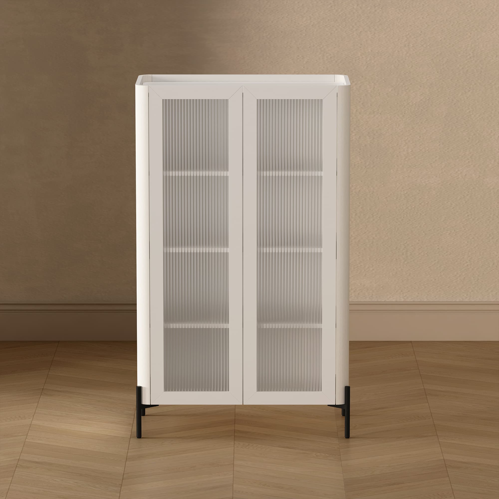 Abbey 32" Tempered Glass Bookcase Cabinet in White (4-Shelf)