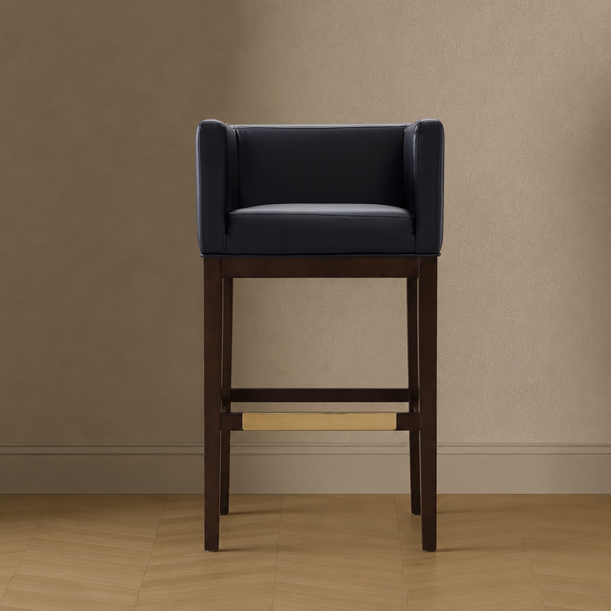 Kingsley Wood Upholstered Barstool in Black