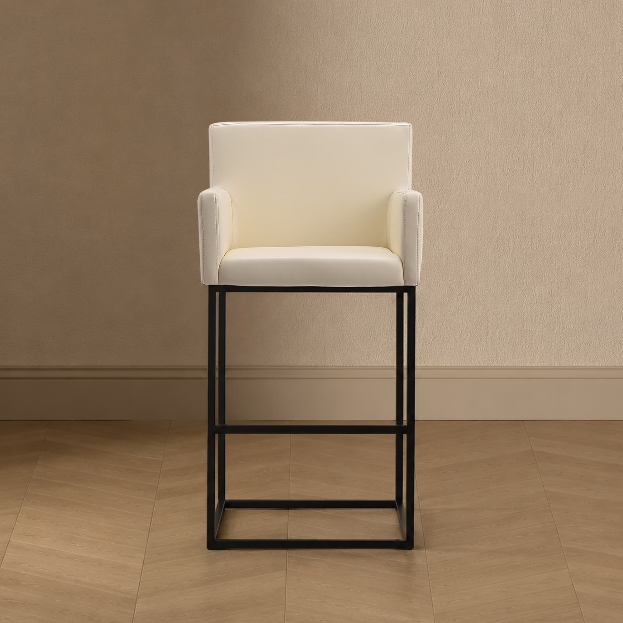 Ambassador Metal Upholstered Barstool in Cream