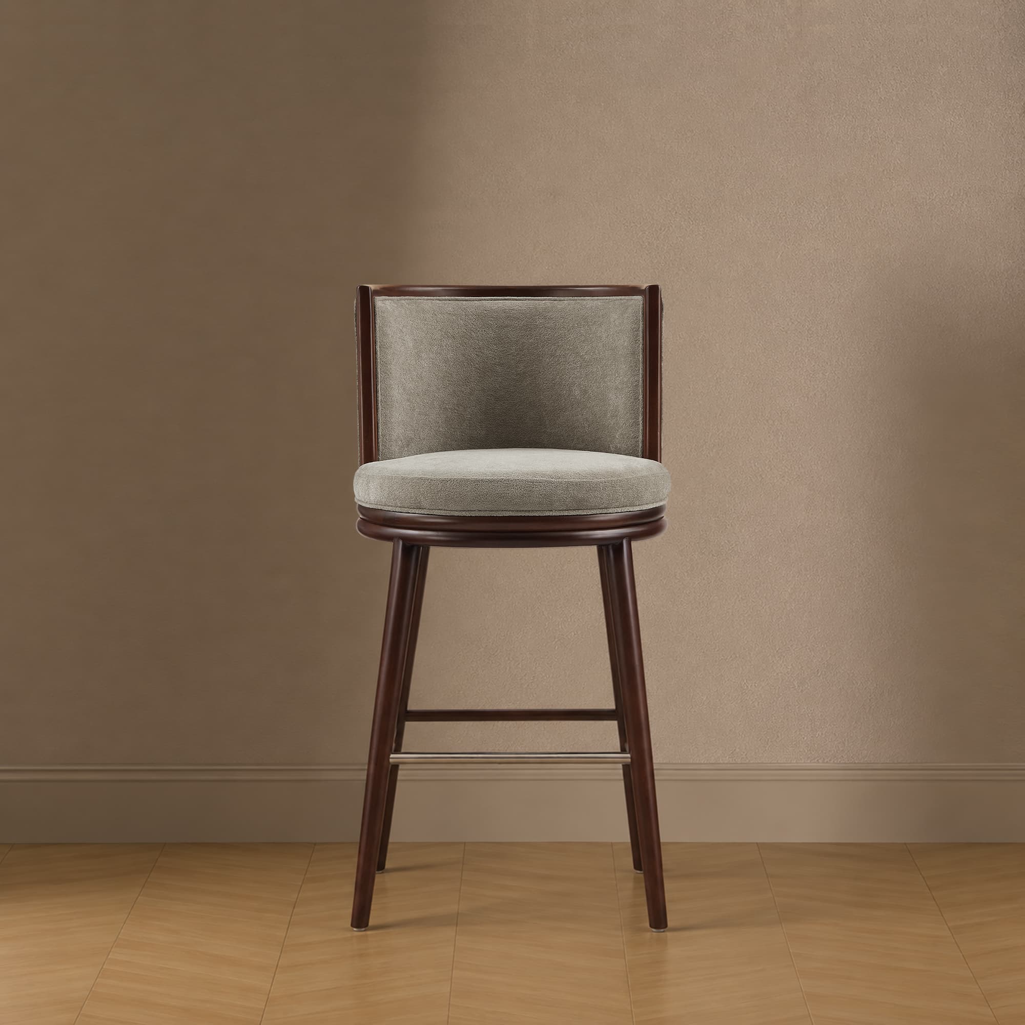 Evalyn Wood Upholstered Barstool in Dove