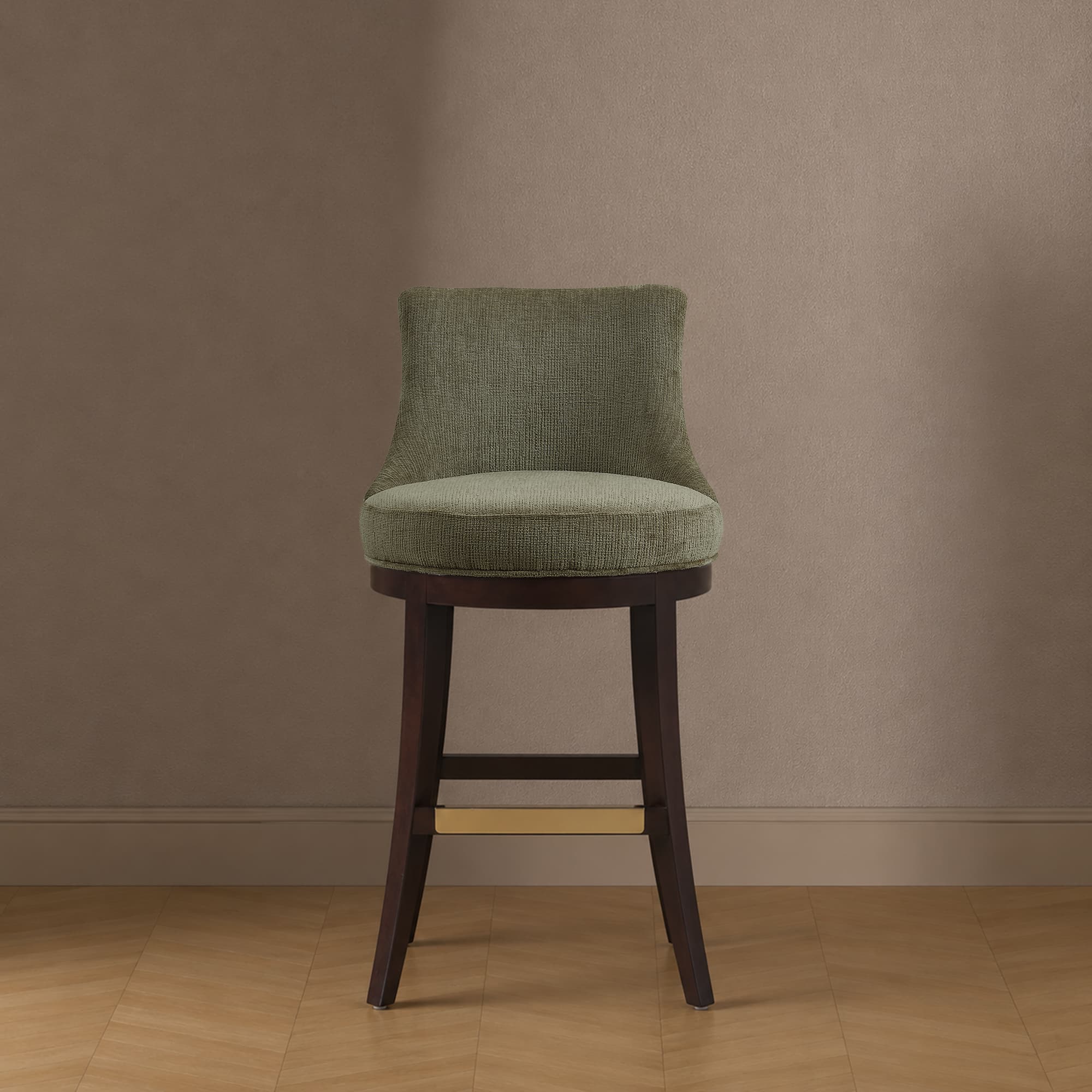 Lucia Wood Upholstered Chenille Barstool in Leaf Green