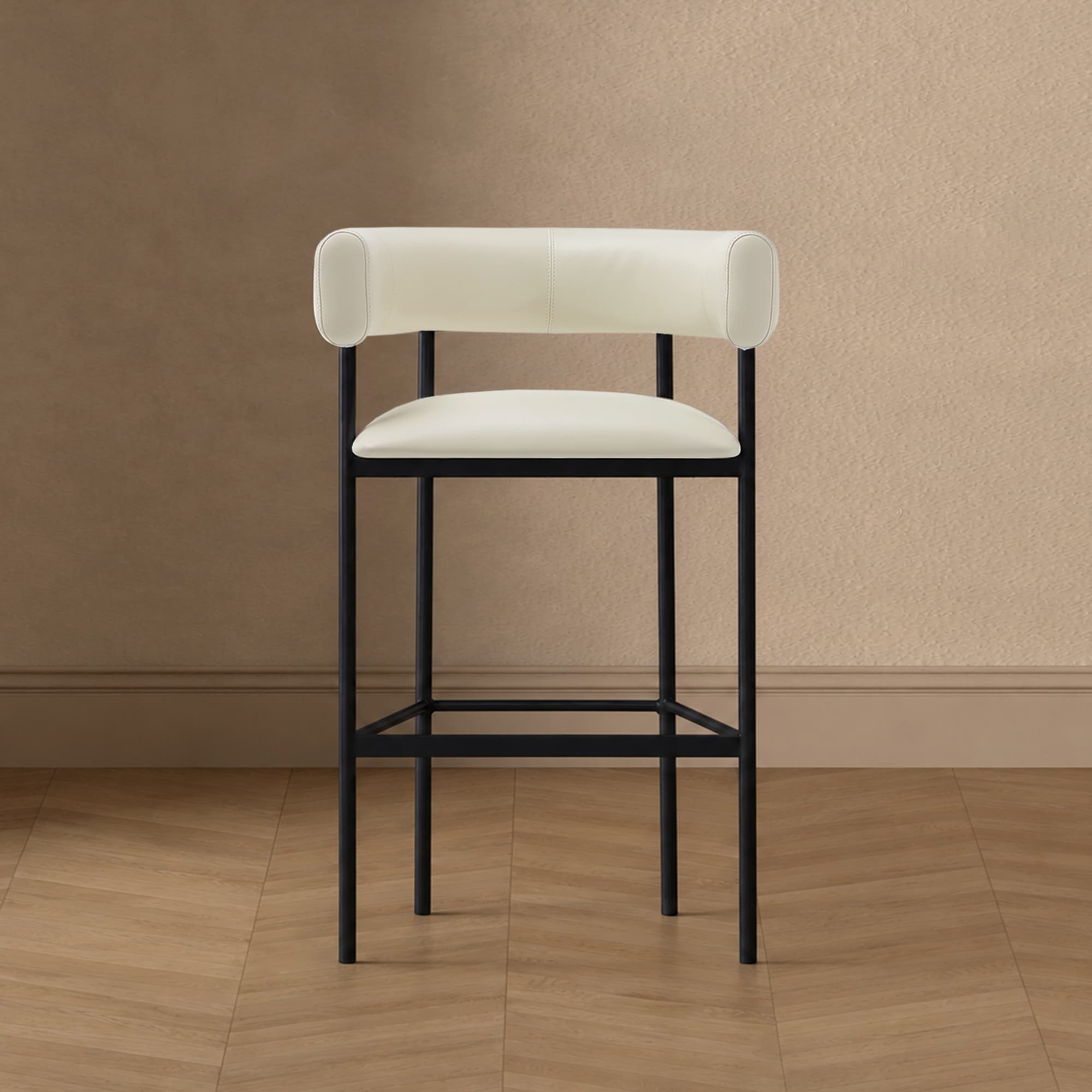 Onda Metal Upholstered Vegan Leather Barstool in Ivory