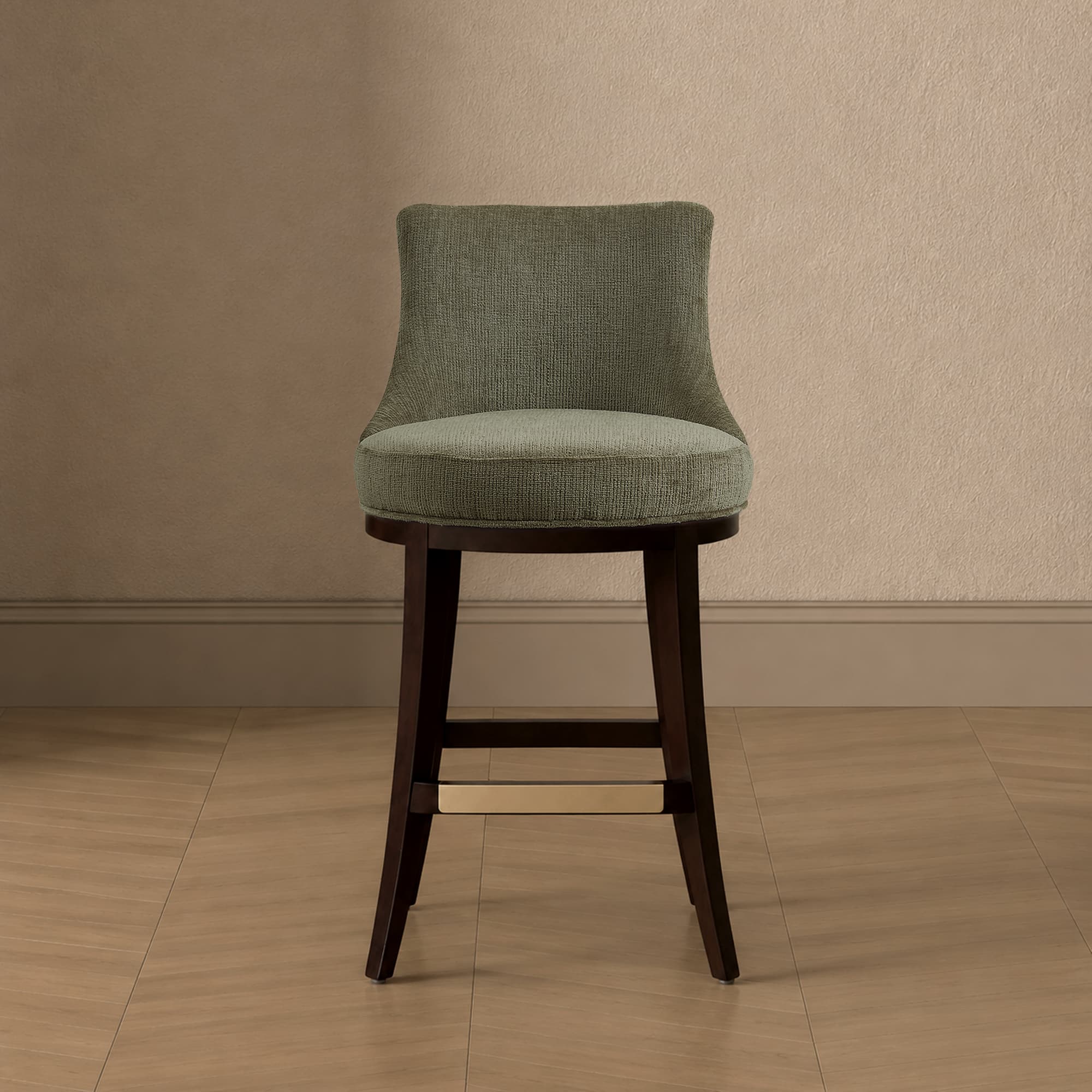 Lucia Wood Chenille Counter Stool in Leaf Green
