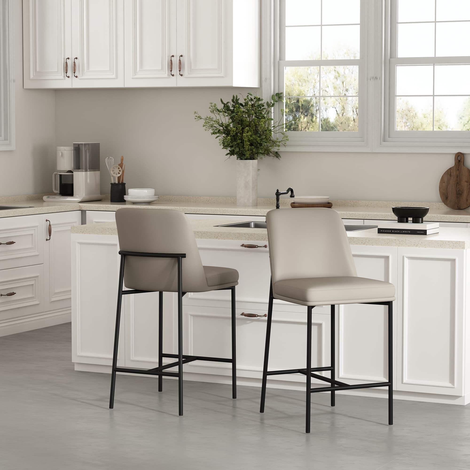 Loft Metal Vegan Leather Counter Stool in Stone Gray - Set of 2