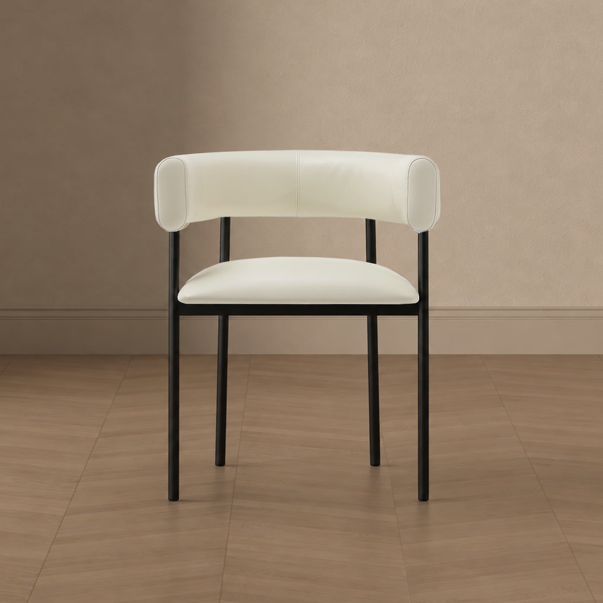 Onda Metal Vegan Leather Dining Chair in Ivory
