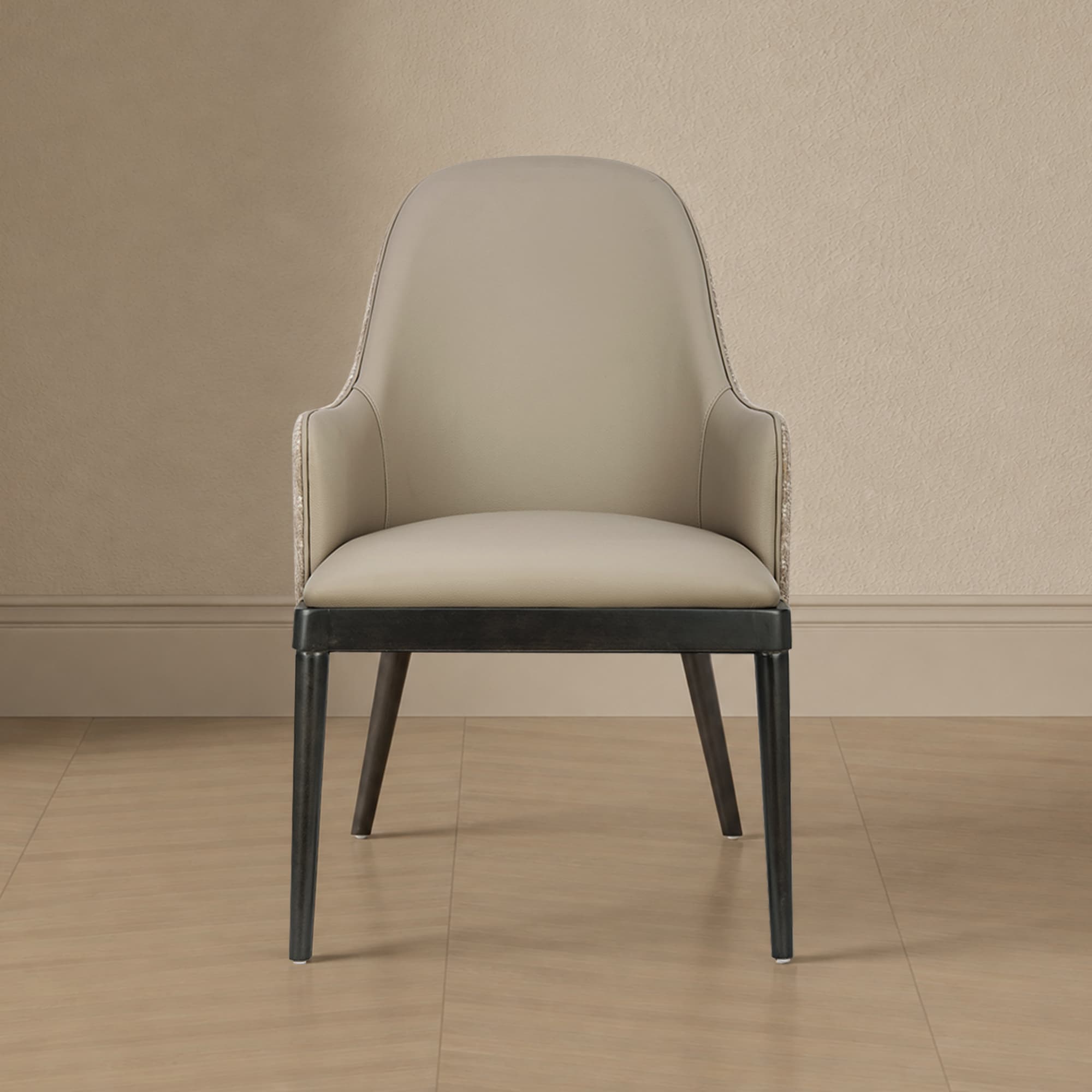 Drew Wood Upholstered Armchair in Taupe