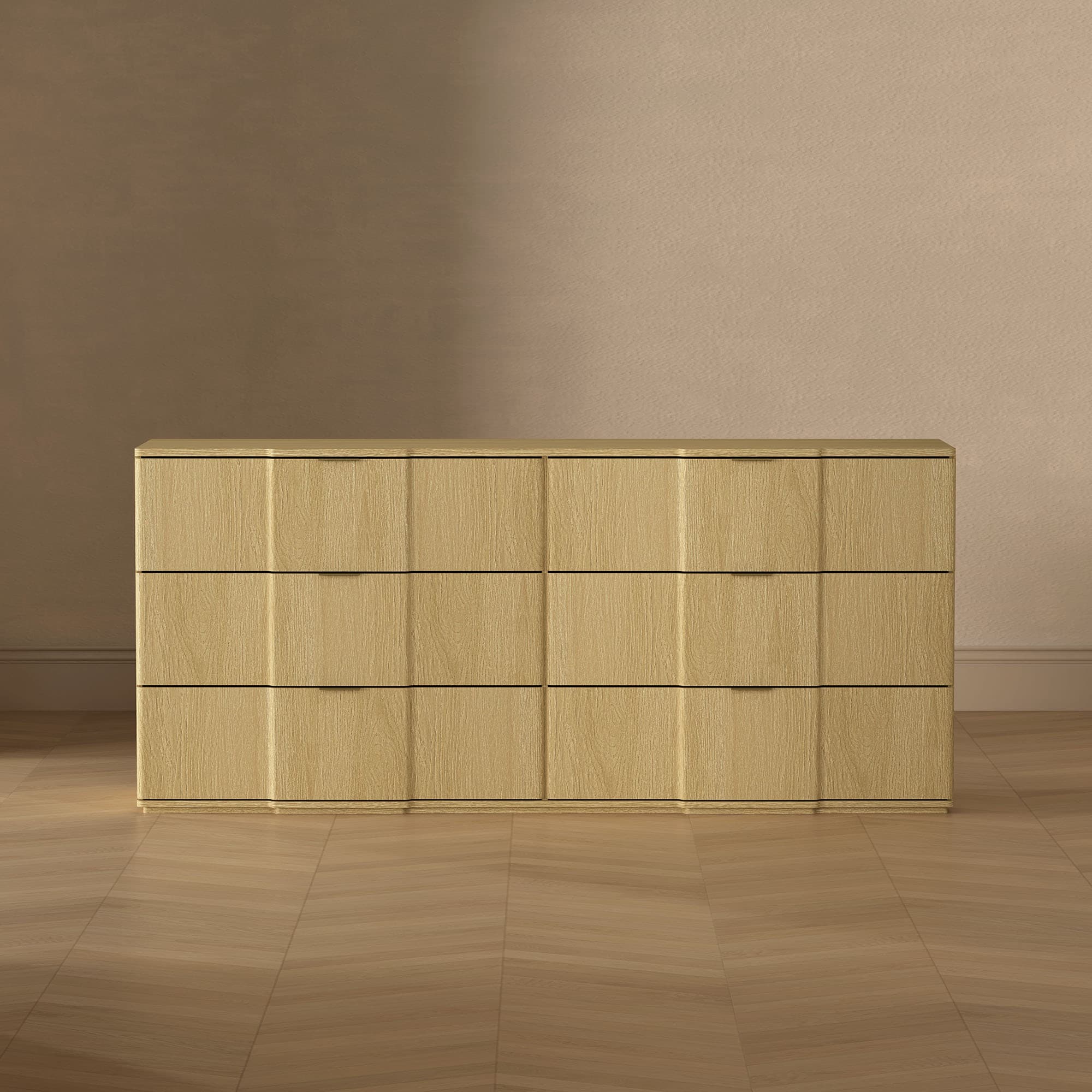 Clive 72" Dresser in Natural Oak and Gold (6-Drawer)